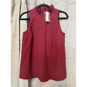 J Crew Sleeveless Mock Neck Ruffle‎ Blouse Burgundy XS